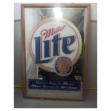 vintage miller lite mirror bar sign with wood fra
