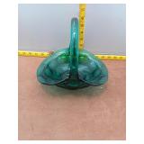 Vintage Emerald Green Glass Basket