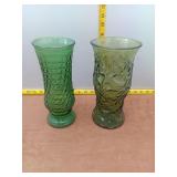 Vintage Green Glass Vases - Set of 2