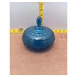 Vintage Blue Glass Covered Dish