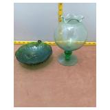 Vintage Green Glass Bowl & Vase Lot