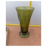 Vintage Green Glass Grape Motif Vase