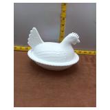 Vintage White Milk Glass Hen on Nest Dish