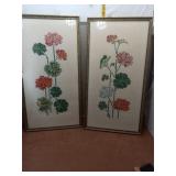 Pair of Vintage Framed Cross-Stitch Floral Art