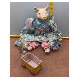 Vintage Pig Doll and Toy Wagon Lot