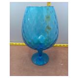Vintage Blue Glass Pedestal Vase