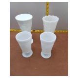 Vintage White Milk Glass Vases & Goblets - Set of