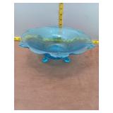 Vintage Blue Glass Pedestal Bowl