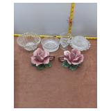 Assorted Glassware and Capodimonte Rose Dishes Lot
