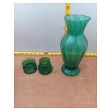 Emerald Green Glass Vase & Drinkware Set