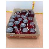 Vintage Ruby Red Glassware Set - Cups, Saucers, &