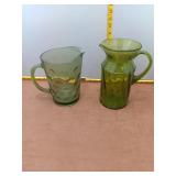 Vintage Green Glass Pitchers - Set of 2