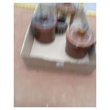 Rustic Brown Stoneware Crock & Red Glass Votive Co