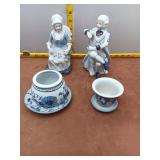 Vintage Blue and White Porcelain Lot: Figurines, T