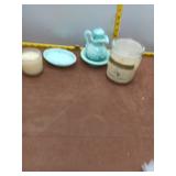 Avon Blue Slag Glass Set & Scented Gardeni