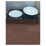 Set of 7 Modern Navy and White Ceramic Bowls