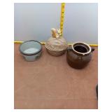 Vintage Stoneware Trio - Squirrel Nut Jar, Bean Po