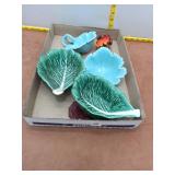 Vintage Portugal Cabbage Leaf Bowls, Blue Leaf Dis
