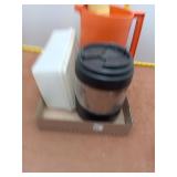 Vintage Tupperware Lot with Orange Pitcher, Cups,