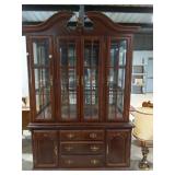Stately Cherry Wood China Cabinet Hutch and Brass-