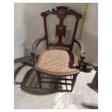 Vintage Carved Wood Armchair w/ Cane Seat