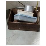 Wood Crate w/ Misc Kitchen Items