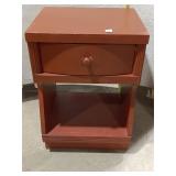 Red Painted Wood Nightstand w/ Drawer