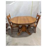 Oak Pedestal Dining Table w/ 2 Chairs