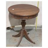 Round Pedestal Side Table w/ Drawer