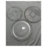 3 Pressed Glass Divided Relish Trays