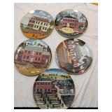 Folk Art Colonial Scene Decorative Plates x5