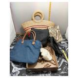 Woven Straw Tote Bag - Red Stripe, Ring Handle