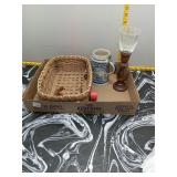 Vintage Beer Stein, Candleholder & Woven Basket
