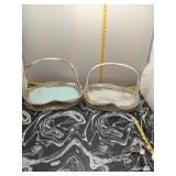 Pair White Wicker Baskets w/ Handles