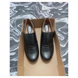Black Leather Slip-On Heeled Shoes