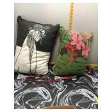 2 Decorative Throw Pillows - Floral & Figure