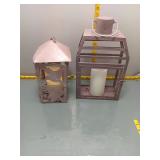 Metal Candle Lanterns, Set of 2, Pink/Mauve