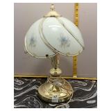 Brass Touch Lamp w/ Floral Glass Shade