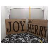 JOY & Be MERRY Rustic Wood Signs Pair