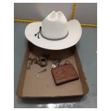 Cowboy Hat, Keys & Vintage Lock Lot