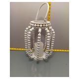 White Beaded Candle Lantern w/ Handle