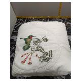 White Quilted Bedspread w/ Hummingbird Applique