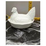 Milk Glass Hen on Nest Covered Dish