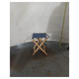 Folding Wood Camp Stool w/ Blue Canvas Seat