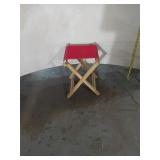 Folding Wood Stool w/ Red Vinyl Seat