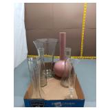 Assorted Glass Vases w/ Pink Ceramic Vase