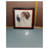 Vintage Framed Art Print - Woman w/ Mirror