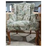 Floral Wingback Arm Chair - Queen Anne Legs