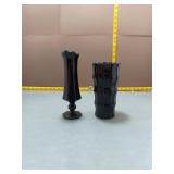Black Glass Vase Pair - Bud & Ribbed Cylinder
