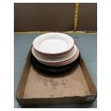 Mixed Plate Set - White w/ Red Trim & Green Glass